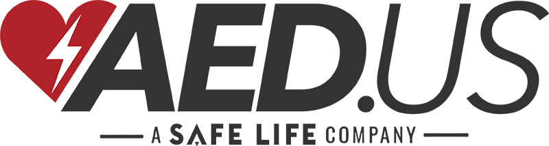 Red heart with lightning bolt to the left of the words AED.US in black 